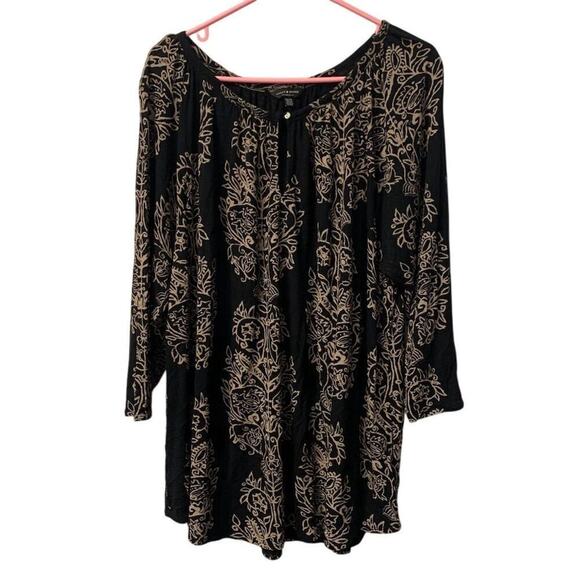 Lucky Brand Women's 3X Blue Tan Swirl Pattern Blouse Casual 3/4 Sleeve - Picture 1 of 5